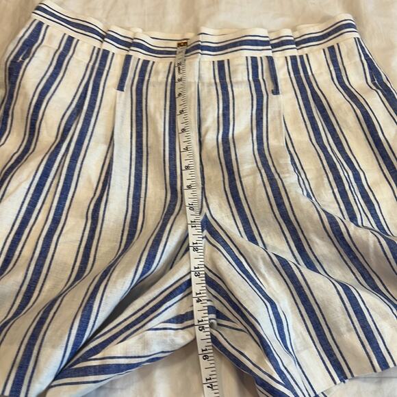 Boden St. Ives Linen Blend Paper Bag Shorts Blue & White Stripes NO BELT size 10 - Picture 6 of 13